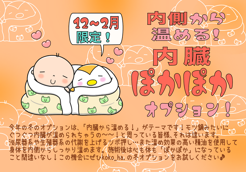 内臓アロマ　オプション　お知らせ　2025年12月 2026年1月2月 限定 ♪♪